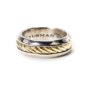 ⚪️ David Yurman Mens 18K Y Gold / 925 Silver Cable Inset Ring Sz 9.5 11.8g